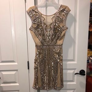 Nude Tan Gem Rhinestone Sparkling Dress